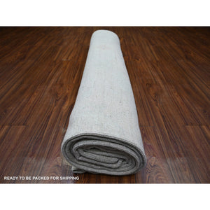 10'x13'8" Ice Cube Grey, Afghan Angora Oushak with Faded Colors, Natural Dyes, Extra Soft Wool, Hand Knotted, Oriental Rug FWR446358