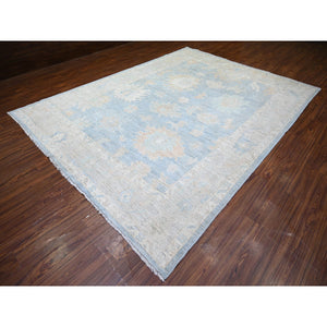 9'x11'9" Glaucous Gray, Hand Knotted, Afghan Angora Oushak with Large Motifs, Vegetable Dyes, 100% Wool, Oriental Rug FWR446388