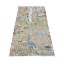Load image into Gallery viewer, 3&#39;x5&#39;2&quot; Reseda Green, Vegetable Dyes, Pure Wool, Hand Knotted, Afghan Peshawar with Birds of Paradise Design, Oriental Rug FWR446472