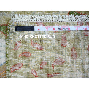 3'x5'2" Reseda Green, Vegetable Dyes, Pure Wool, Hand Knotted, Afghan Peshawar with Birds of Paradise Design, Oriental Rug FWR446472