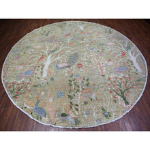 Load image into Gallery viewer, 10&#39;x10&#39; Pistachio Green, Hand Knotted Afghan Peshawar with Birds of Paradise, Natural Dyes Pure Wool, Round Oriental Rug FWR446616
