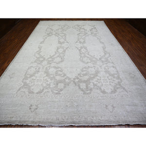 9'9"x14' Battleship Gray, Soft Wool, White Wash Peshawar with Faded Design, Natural Dyes, Hand Knotted, Oriental Rug FWR446676