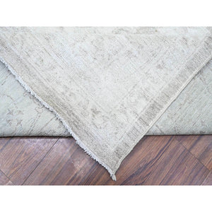 9'9"x14' Battleship Gray, Soft Wool, White Wash Peshawar with Faded Design, Natural Dyes, Hand Knotted, Oriental Rug FWR446676