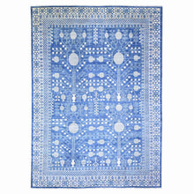 Load image into Gallery viewer, 10&#39;x13&#39;8&quot; Cobalt Blue, Natural Dyes, White Wash Khotan Inspired Pomegranate Design, Geometric Repetitive Border Pattern, Shiny Wool, Hand Knotted, Oriental Rug FWR446718