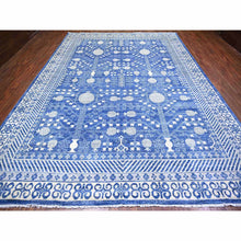Load image into Gallery viewer, 10&#39;x13&#39;8&quot; Cobalt Blue, Natural Dyes, White Wash Khotan Inspired Pomegranate Design, Geometric Repetitive Border Pattern, Shiny Wool, Hand Knotted, Oriental Rug FWR446718