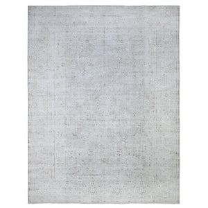9'9"x12'8" Monochromatic Colors, Overdyed, Vintage Kerman, Professional Cleaner, Extra Soft Wool, Worn and Distressed, Tone on Tone, Hand Knotted, Oriental Rug FWR446880