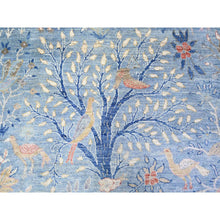 Load image into Gallery viewer, 12&#39;x12&#39; Glaucous Blue, Hand Knotted, Afghan Peshawar with Birds of Paradise, Vegetable Dyes Soft Wool, Round Oriental Rug FWR446982