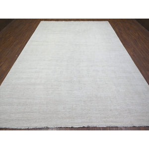 8'9"x11'9" Retro White with Cloud Gray, Washed Out Peshawar with Faded Colors, Natural Dyes, Soft Wool, Hand Knotted, Oriental Rug FWR447096