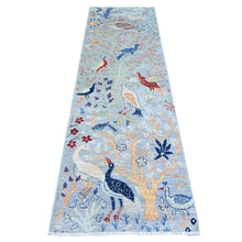Load image into Gallery viewer, 2&#39;6&quot;x7&#39;10&quot; Chrome Gray, Afghan Peshawar, 100% Wool, Birds of Paradise Tree of Life, Hand Knotted, Runner Oriental Rug FWR447174