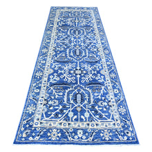 Load image into Gallery viewer, 3&#39;7&quot;x10&#39; Sapphire Blue, Vegetable Dyes, Densely Woven, Fine Peshawar with Heriz Design, Natural Wool, Hand Knotted, Wide Runner Oriental Rug FWR447252