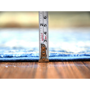 3'7"x10' Sapphire Blue, Vegetable Dyes, Densely Woven, Fine Peshawar with Heriz Design, Natural Wool, Hand Knotted, Wide Runner Oriental Rug FWR447252