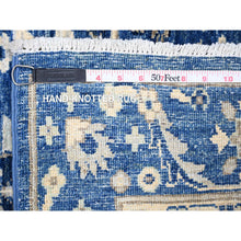 Load image into Gallery viewer, 3&#39;7&quot;x10&#39; Sapphire Blue, Vegetable Dyes, Densely Woven, Fine Peshawar with Heriz Design, Natural Wool, Hand Knotted, Wide Runner Oriental Rug FWR447252