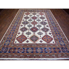 Load image into Gallery viewer, 8&#39;4&quot;x11&#39;5&quot; Porcelain White, Organic Wool, Hand Knotted, Dense Weave, Vegetable Dyes, Afghan Super Kazak with All Over Medallions, Oriental Rug FWR447282