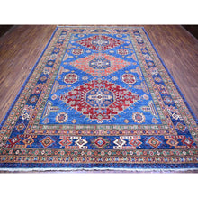 Load image into Gallery viewer, 8&#39;2&quot;x11&#39;6&quot; Sapphire with Navy Blue, Hand Knotted Afghan Super Kazak with Tribal Medallion Design, Natural Dyes Densely Woven, Soft Wool, Oriental Rug FWR447288