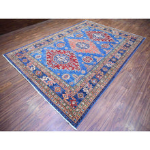 Load image into Gallery viewer, 8&#39;2&quot;x11&#39;6&quot; Sapphire with Navy Blue, Hand Knotted Afghan Super Kazak with Tribal Medallion Design, Natural Dyes Densely Woven, Soft Wool, Oriental Rug FWR447288