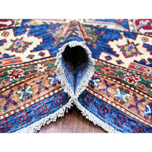 Load image into Gallery viewer, 8&#39;2&quot;x11&#39;6&quot; Sapphire with Navy Blue, Hand Knotted Afghan Super Kazak with Tribal Medallion Design, Natural Dyes Densely Woven, Soft Wool, Oriental Rug FWR447288