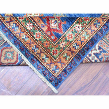 Load image into Gallery viewer, 8&#39;2&quot;x11&#39;6&quot; Sapphire with Navy Blue, Hand Knotted Afghan Super Kazak with Tribal Medallion Design, Natural Dyes Densely Woven, Soft Wool, Oriental Rug FWR447288