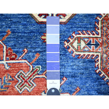 Load image into Gallery viewer, 8&#39;2&quot;x11&#39;6&quot; Sapphire with Navy Blue, Hand Knotted Afghan Super Kazak with Tribal Medallion Design, Natural Dyes Densely Woven, Soft Wool, Oriental Rug FWR447288