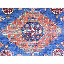 Load image into Gallery viewer, 8&#39;2&quot;x11&#39;6&quot; Sapphire with Navy Blue, Hand Knotted Afghan Super Kazak with Tribal Medallion Design, Natural Dyes Densely Woven, Soft Wool, Oriental Rug FWR447288