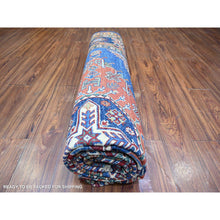 Load image into Gallery viewer, 8&#39;2&quot;x11&#39;6&quot; Sapphire with Navy Blue, Hand Knotted Afghan Super Kazak with Tribal Medallion Design, Natural Dyes Densely Woven, Soft Wool, Oriental Rug FWR447288