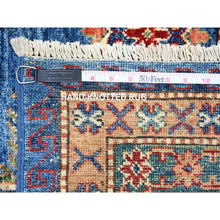 Load image into Gallery viewer, 8&#39;2&quot;x11&#39;6&quot; Sapphire with Navy Blue, Hand Knotted Afghan Super Kazak with Tribal Medallion Design, Natural Dyes Densely Woven, Soft Wool, Oriental Rug FWR447288