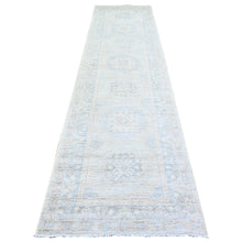 Load image into Gallery viewer, 3&#39;1&quot;x12&#39;1&quot; Stone Eagle Gray, Vegetable Dyes, Washed Out Peshawar with Faded Colors, 100% Wool, Hand Knotted, Runner Oriental Rug FWR447486