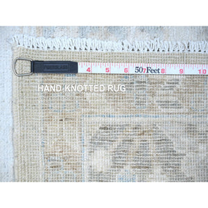 3'1"x12'1" Stone Eagle Gray, Vegetable Dyes, Washed Out Peshawar with Faded Colors, 100% Wool, Hand Knotted, Runner Oriental Rug FWR447486