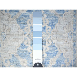 2'6"x16'2" Argentina and Columbia Blue, 100% Wool, White Wash Peshawar with Faded Design Vegetable Dyes, Hand Knotted, XL Runner Oriental Rug FWR447504