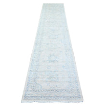 Load image into Gallery viewer, 2&#39;7&quot;x11&#39;9&quot; Porcelain White with Gentle Gray, Washed Out Peshawar with Faded Colors, Natural Dyes, High Grade Wool, Hand Knotted, Runner Oriental Rug FWR447516