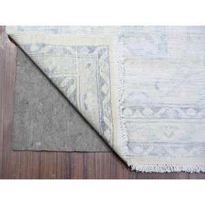 2'7"x11'9" Porcelain White with Gentle Gray, Washed Out Peshawar with Faded Colors, Natural Dyes, High Grade Wool, Hand Knotted, Runner Oriental Rug FWR447516