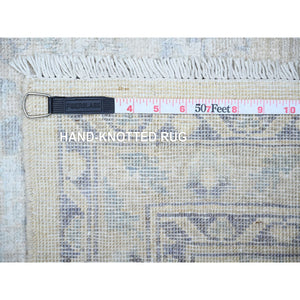 2'7"x11'9" Porcelain White with Gentle Gray, Washed Out Peshawar with Faded Colors, Natural Dyes, High Grade Wool, Hand Knotted, Runner Oriental Rug FWR447516