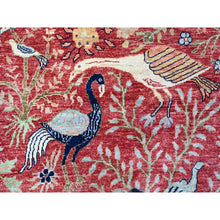 Load image into Gallery viewer, 8&#39;2&quot;x10&#39;1&quot; Prismatic Red, Natural Dyes, Pure Wool, Hand Knotted, Afghan Peshawar with Birds of Paradise Design, Abrash, Oriental Rug FWR447522