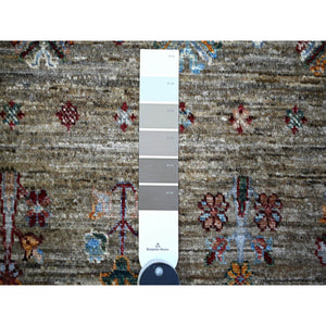 8'6"x11'8" Sage Gray, Vegetable Dyes, Hand Knotted, Afghan Super Kazak with Khorjin Design with Colorful Tassels, Densely Woven, Shiny Wool, Oriental Rug FWR447726
