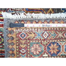 Load image into Gallery viewer, 9&#39;1&quot;x13&#39; Anchor Gray with Pop of Colors, Hand Knotted, Caucasian Design, Special Afghan Kazak With colorful Geometric Medallions, Organic Wool, Rectangle Oriental Rug FWR447732