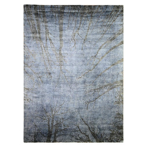 8'10"x12'1" Blue Gray, Modern Tree in the Dusk Design, 100% Wool, Natural Dyes, Tone on Tone, Hand Knotted, Oriental Rug FWR447774