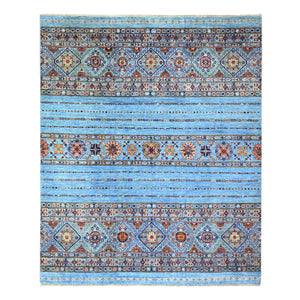 8'x9'8" Alaskan Blue Densely Woven, Hand Knotted, Afghan Super Kazak with Khorjin Design, Natural Dyes, Oriental Rug FWR447804