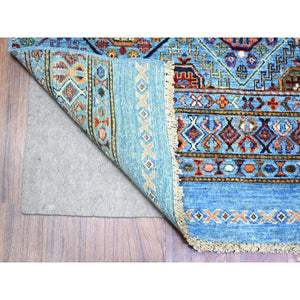 8'x9'8" Alaskan Blue Densely Woven, Hand Knotted, Afghan Super Kazak with Khorjin Design, Natural Dyes, Oriental Rug FWR447804