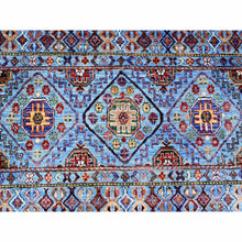 Load image into Gallery viewer, 8&#39;x9&#39;8&quot; Alaskan Blue Densely Woven, Hand Knotted, Afghan Super Kazak with Khorjin Design, Natural Dyes, Oriental Rug FWR447804