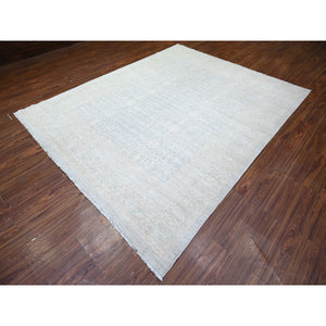 8'x9'10" Chrome Gray, Washed Out Khotan Inspired Pomegranate Design, High grade Wool, Hand Knotted, Oriental Rug FWR447840