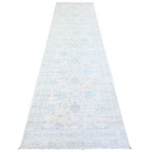 Load image into Gallery viewer, 3&#39;1&quot;x11&#39;7&quot; DecoratorÕs White, Vegetable Dyes, Washed Out Peshawar with Faded Designs, Extra Soft Wool, Hand Knotted, Runner Oriental Rug FWR447894