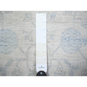 3'1"x11'7" DecoratorÕs White, Vegetable Dyes, Washed Out Peshawar with Faded Designs, Extra Soft Wool, Hand Knotted, Runner Oriental Rug FWR447894