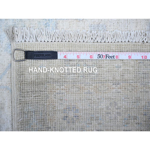 3'1"x11'7" DecoratorÕs White, Vegetable Dyes, Washed Out Peshawar with Faded Designs, Extra Soft Wool, Hand Knotted, Runner Oriental Rug FWR447894