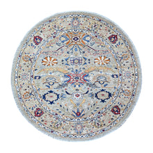Load image into Gallery viewer, 6&#39;x6&#39; Pale Smoke Gray, Hand Knotted, High Grade Wool with Ziegler Mahal Design, Vegetable Dyes, Round Oriental Rug FWR447912