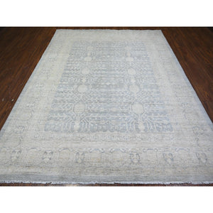 8'2"x10' Oxford Gray, Pure Wool, Washed Out Khotan Inspired Pomegranate Design, Hand Knotted, Oriental Rug FWR447954