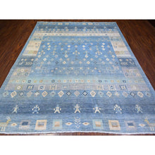 Load image into Gallery viewer, 8&#39;2&quot;x9&#39;7&quot; Queen Blue, Fine Kashkuli Gabbeh with Small Animals and Human Figurines, Pure Wool, Natural Dyes, Hand Knotted, Oriental Rug FWR448146