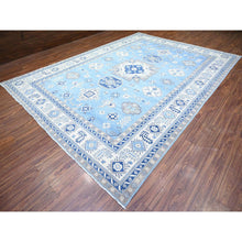 Load image into Gallery viewer, 9&#39;10&quot;x13&#39;7&quot; Rudy Blue with Commercial White, Hand Knotted, Soft Wool, Vintage Look Kazak with Large Elements, Vegetable Dyes, Oriental Rug FWR448260