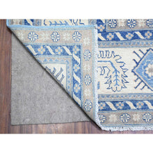 Load image into Gallery viewer, 9&#39;10&quot;x13&#39;7&quot; Rudy Blue with Commercial White, Hand Knotted, Soft Wool, Vintage Look Kazak with Large Elements, Vegetable Dyes, Oriental Rug FWR448260