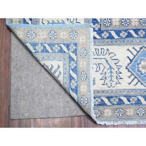 9'10"x13'7" Rudy Blue with Commercial White, Hand Knotted, Soft Wool, Vintage Look Kazak with Large Elements, Vegetable Dyes, Oriental Rug FWR448260