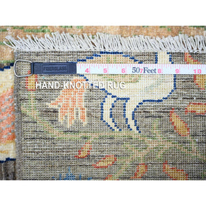 3'2"x5' Mink Gray, Pure Wool Afghan Peshawar with Birds of Paradise Design, Abrash, Natural Dyes, Hand Knotted, Oriental Rug FWR448368