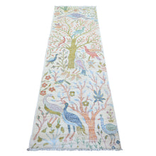 Load image into Gallery viewer, 2&#39;5&quot;x7&#39;10&quot; Rose White, Natural Dyes Hand Knotted, Natural Wool Afghan Peshawar With Birds Of Paradise Design, Abrash, Runner Oriental Rug FWR448542